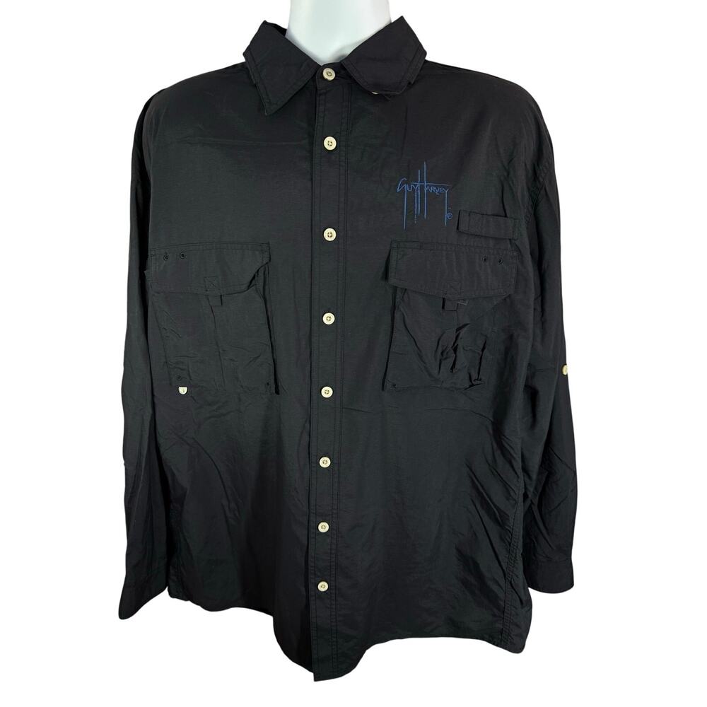 Guy Harvey AFTCO Black Long Sleeve Button Down Shirt Size Large